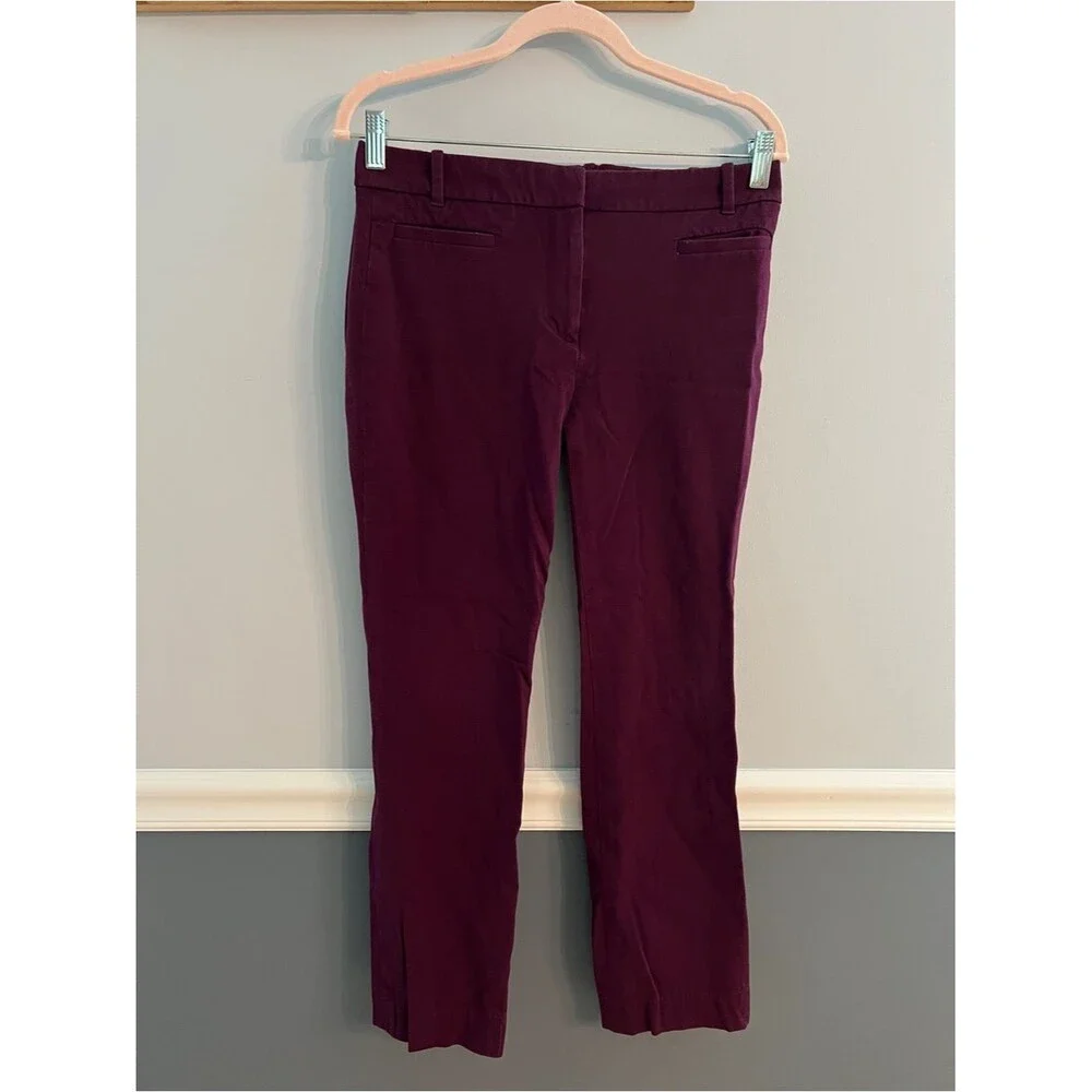 J.Crew Stretch Slim Ankle Pants Burgundy Plum Career Work Office Size US 2